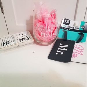 Mr. & Mrs Luggage tags, glass and ring tray